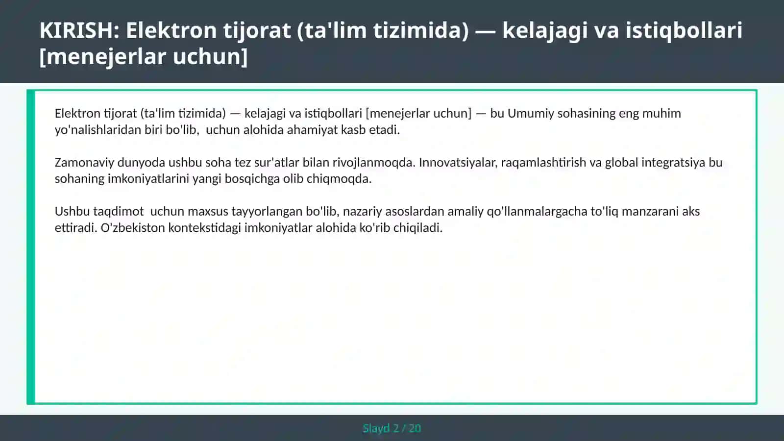 Elektron tijorat (ta'lim tizimida) — kelajagi va istiqbollari [menejerlar uchun] 2