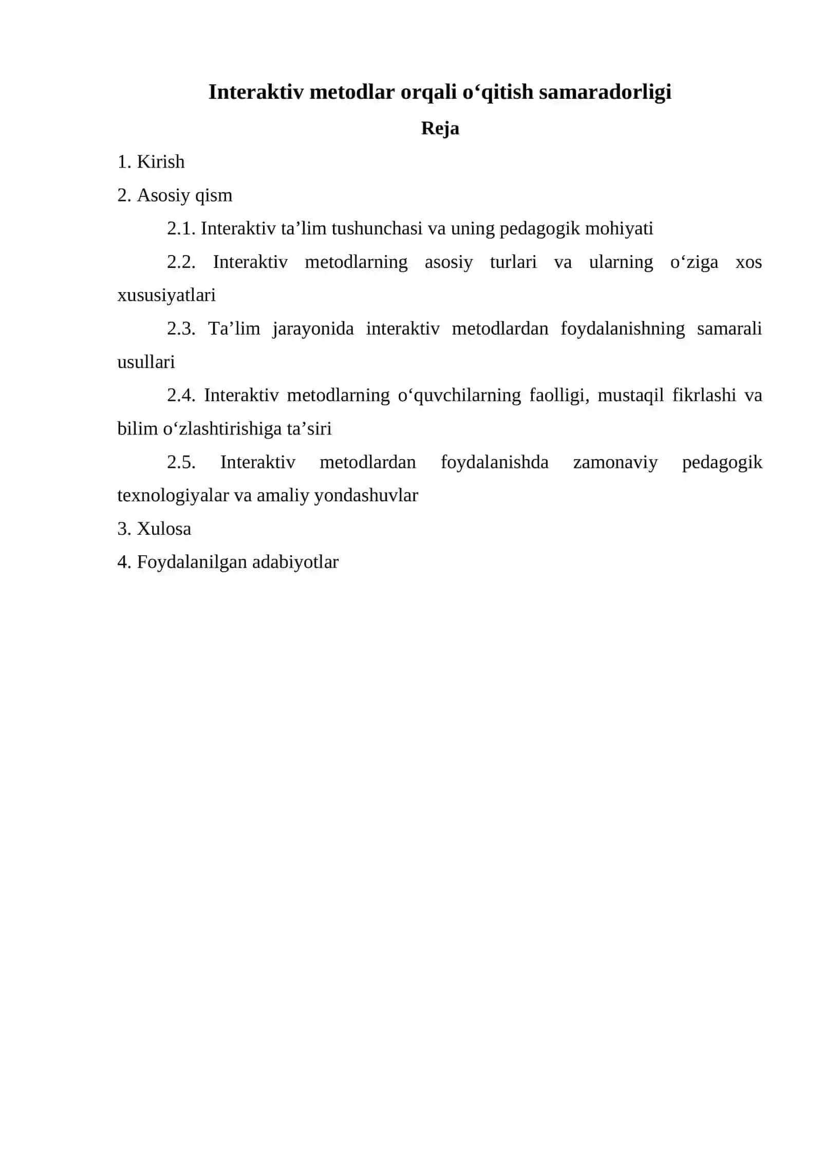 Interaktiv metodlar orqali o‘qitish samaradorligi 2
