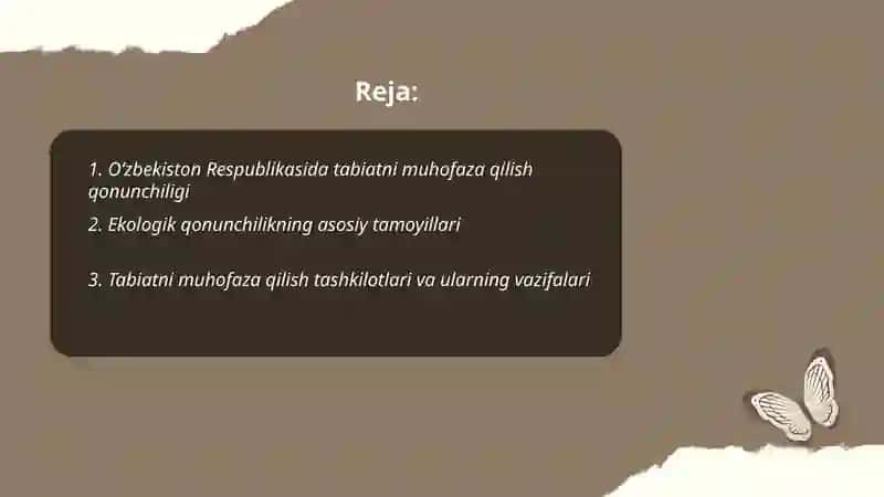 Oʻzbekiston respublikasi tabiatni asrashga doir qonunlarini oʻrganish va taxlil qilish 2
