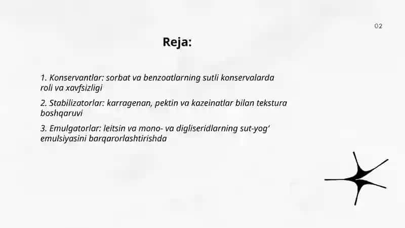 Sutli kanserva mahsulotlari ishlab chiqarishda foydalaniladigan qo'shimchalar 2