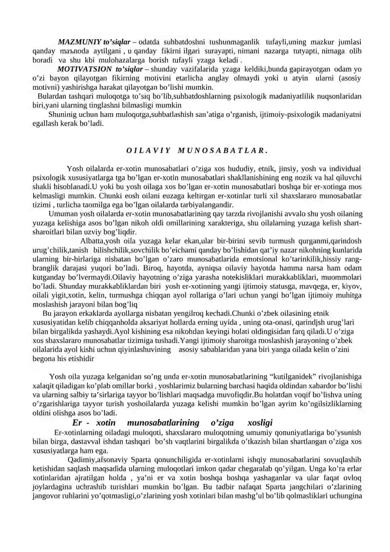 Oilada shaxslararo munosabatlar va muloqot psixologiyasi 2