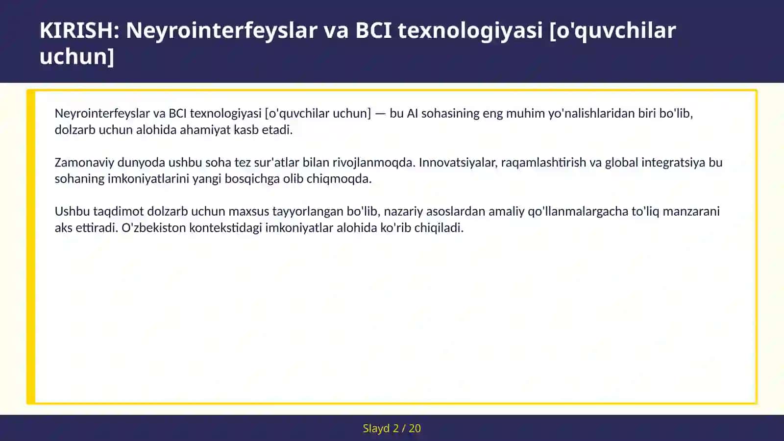 Neyrointerfeyslar va BCI texnologiyasi [o'quvchilar uchun] 2