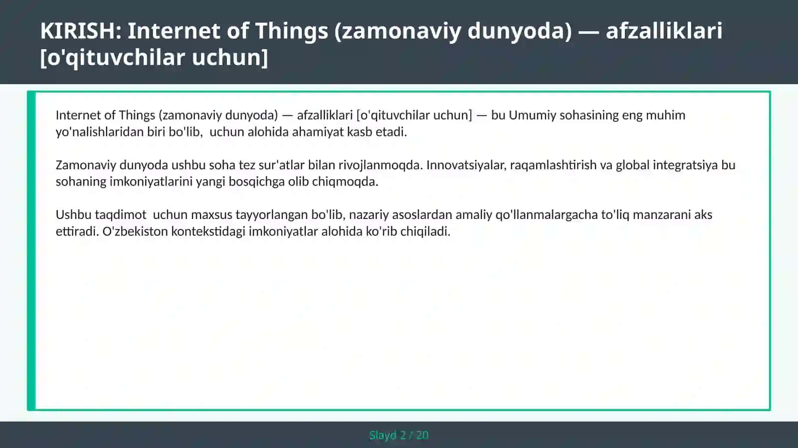 Internet of Things (Zamonaviy dunyoda) — afzalliklari [o'qituvchilar uchun] 2