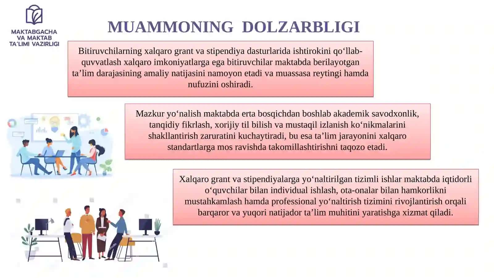 Bitiruvchilarning xalqaro grant va stipendiya dasturlarida ishtirokini qoʻllab-quvvatlash tizimini rivojlantirish 2