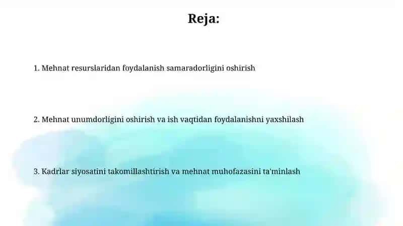 Korxonalarda mehnat resurslaridan foydalanish 2