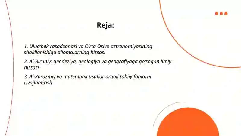 Oʻrta Osiyo allomalarining tabiiy fanlarning shakllanishi va rivojlanishiga qoʻshgan hissasi 2