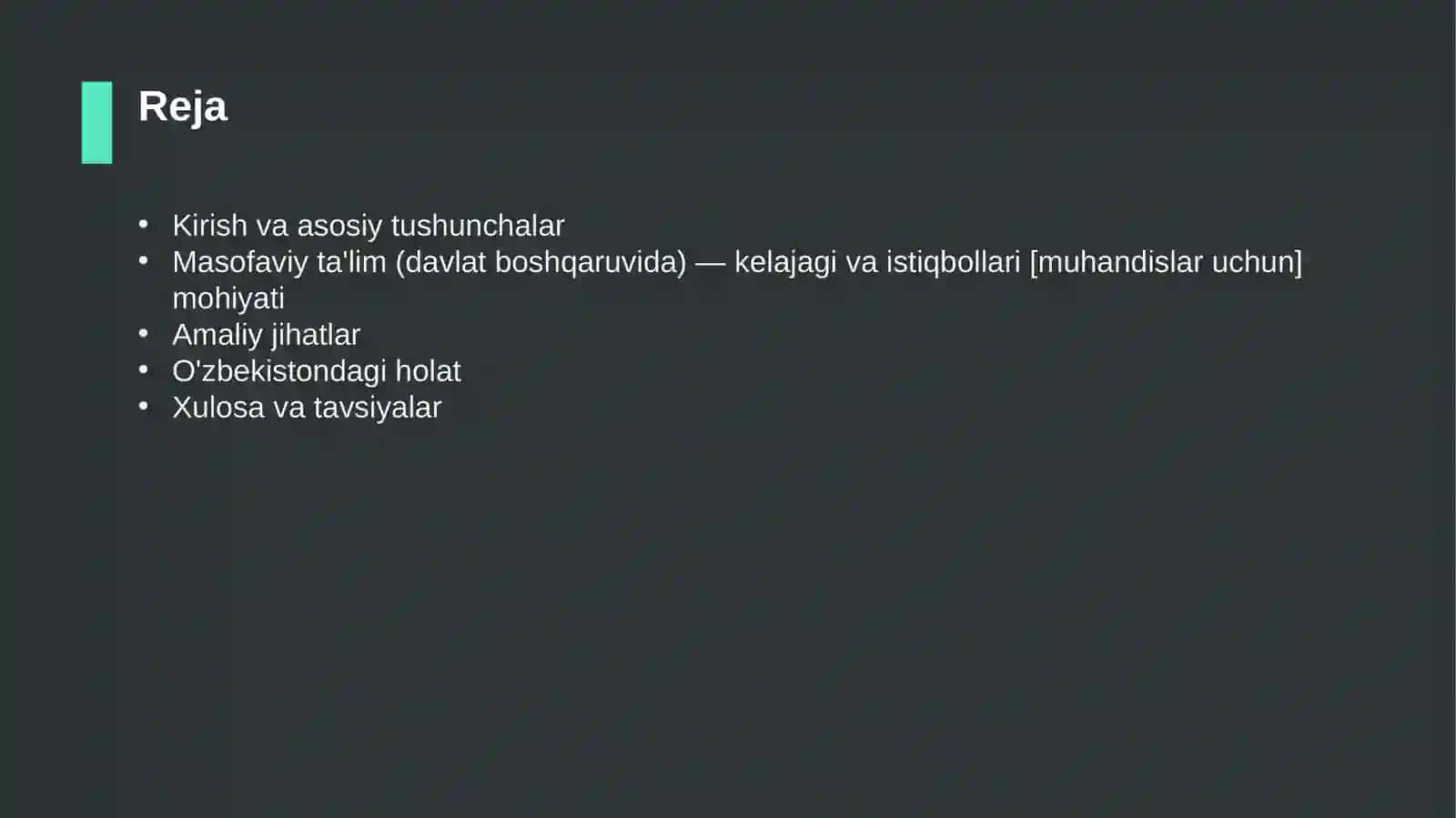 Masofaviy ta'lim (davlat boshqaruvida) — kelajagi va istiqbollari [muhandislar uchun] 2