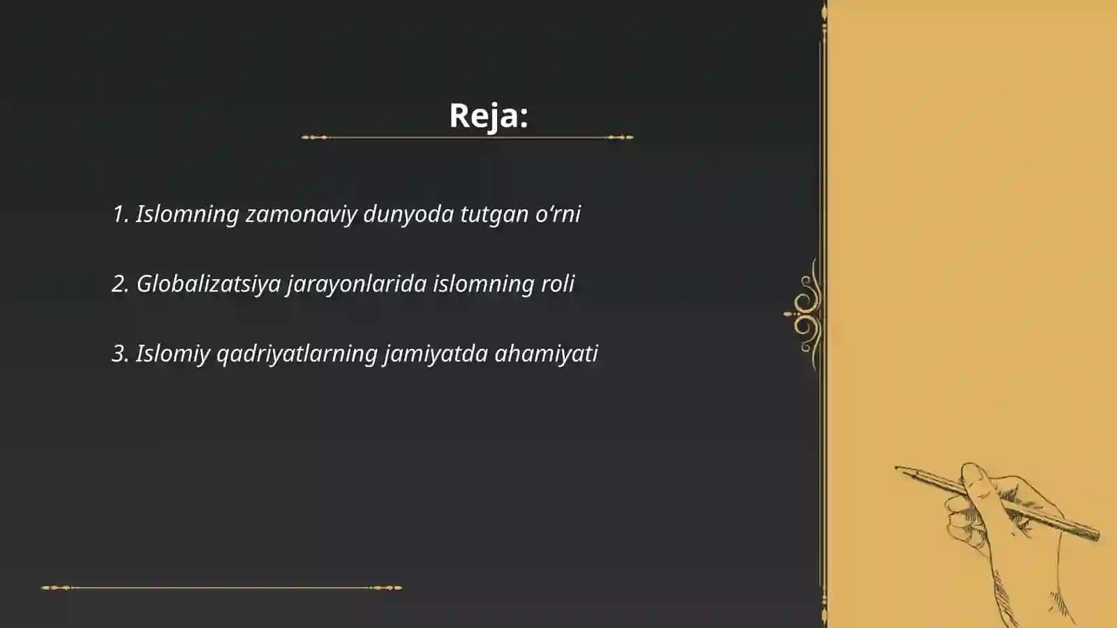 Hozirgi zamon dunyosida dinni oʻrni va ahamiyati. Islom faktori 2