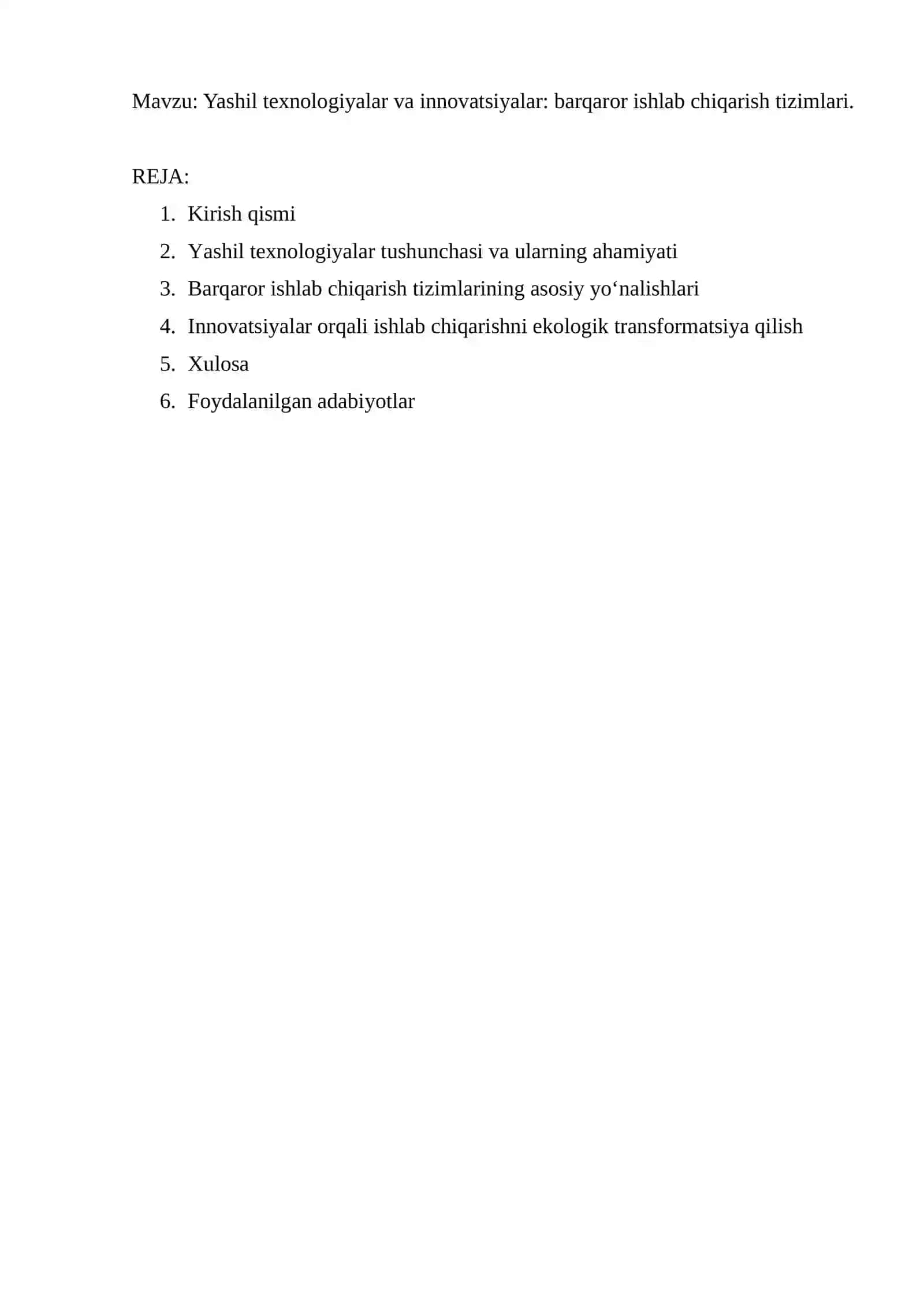 Yashil texnologiyalar va innovatsiyalar: barqaror ishlab chiqarish tizimlari 2