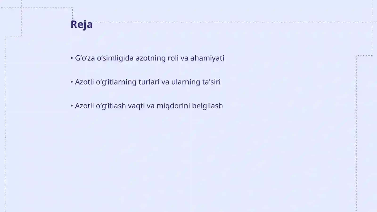 Azotli oʻgʻitlarning boshqa gʻoʻza oʻsimligining oʻsishi va bu jarayonning osilishini oshirish uchun belgilangan miqdor 2