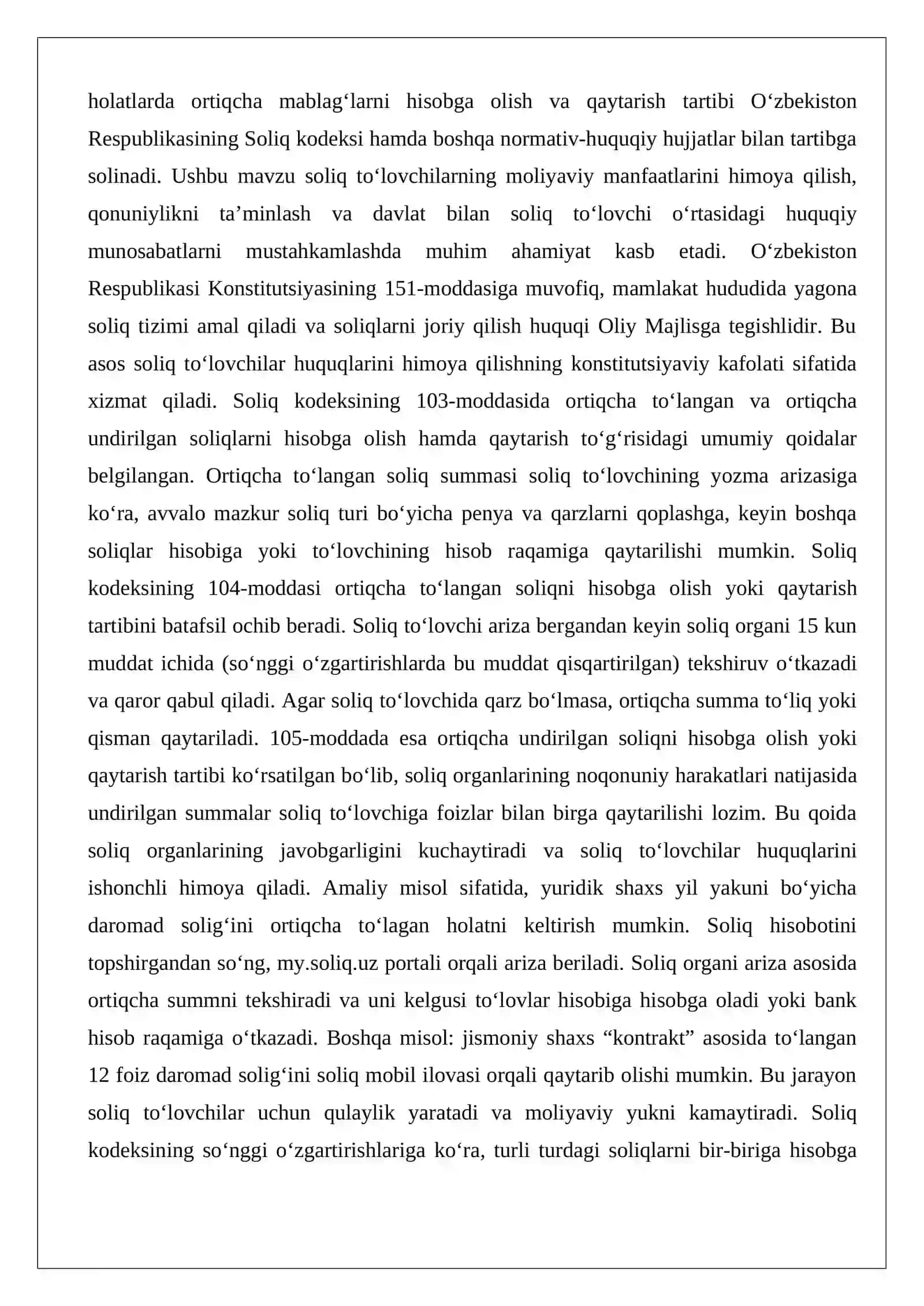 Ortiqcha to’langan va ortiqcha undirilgan soliqlarni hisobga olish hamda qaytarish 2
