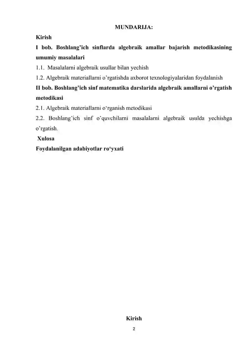 Algebraik mazmundagi masala va ularni o`rganish metodikasi (1-4- sinf misolida) 2