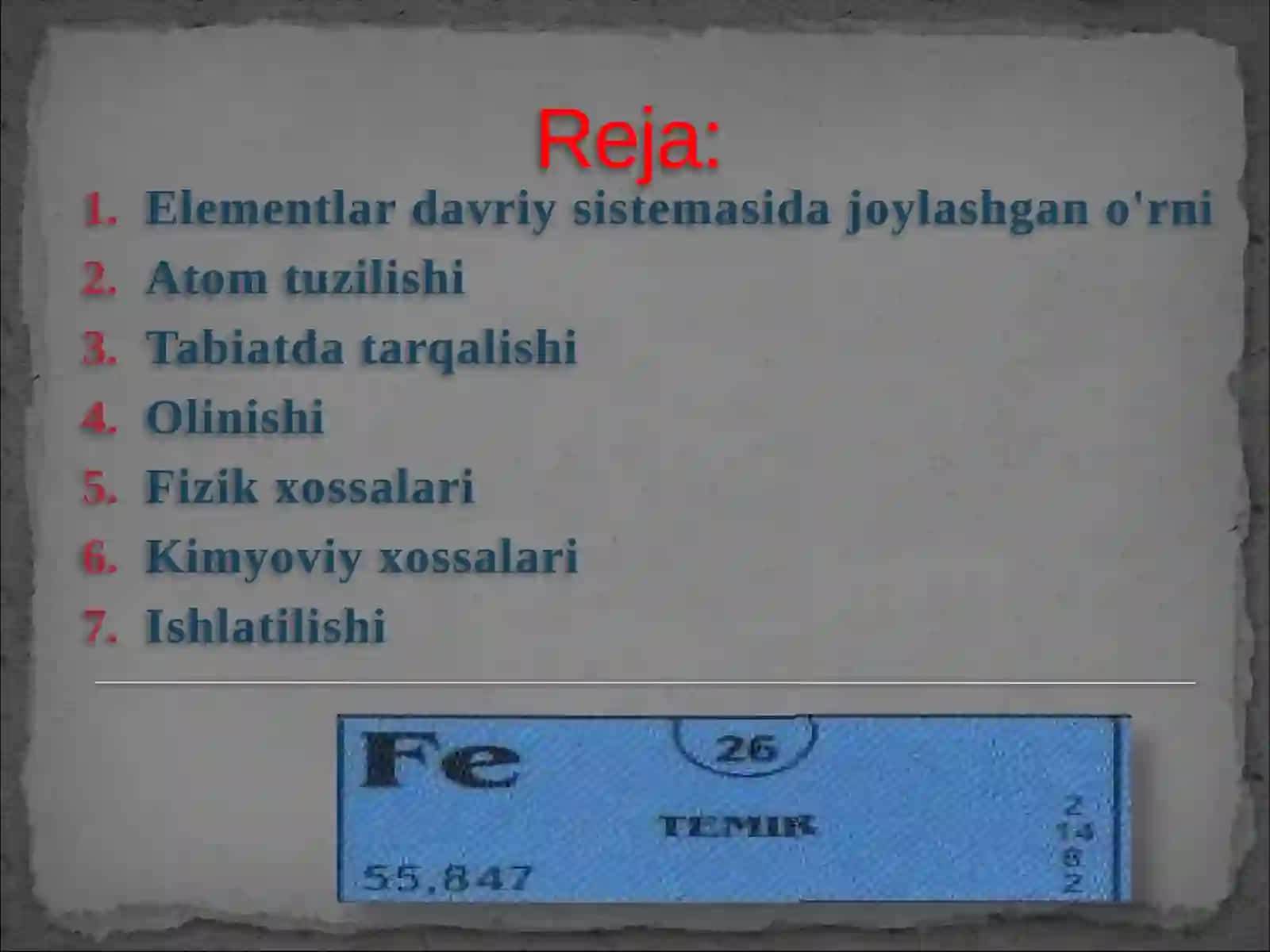 Qodirova Nigoraning“Temir”mavzusidadars taqdimoti 2