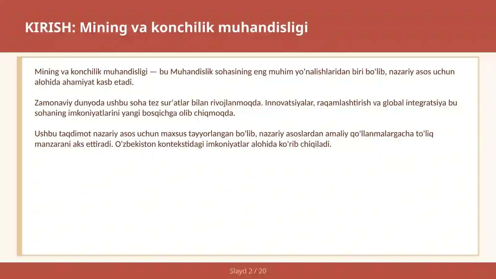 MINING VA KONCHILIK MUHANDISLIGI 2