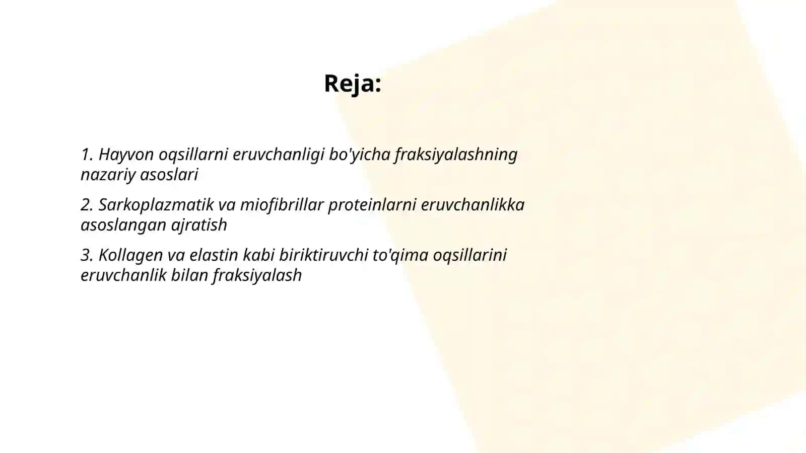 Hayvon oqsillarni eruvchanligi bilan fraksiyaga ajratish 2