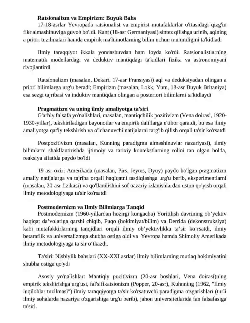Ğarb falsafasining ustuvor yoʻnalishlari va ularning fan taraqqiyotiga taʼsiri Рахимжонова 2