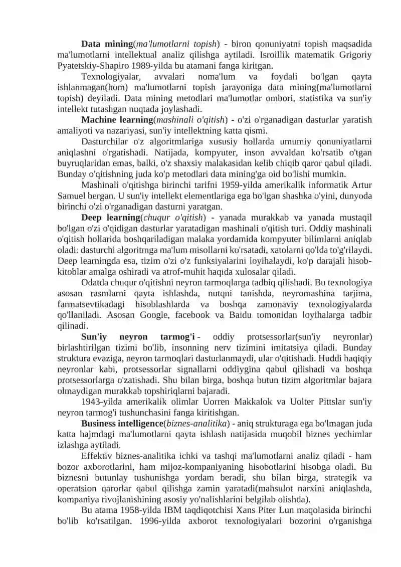 Big Data texnologiyalariga kirish, umumiy tushnchalar. 2