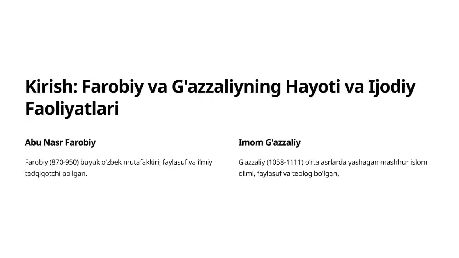 Abu Nasr Farobiy va G'azzaliyning Falsafa Ilmiga oid Qarashlarini Qiyosiy Tahlil 2