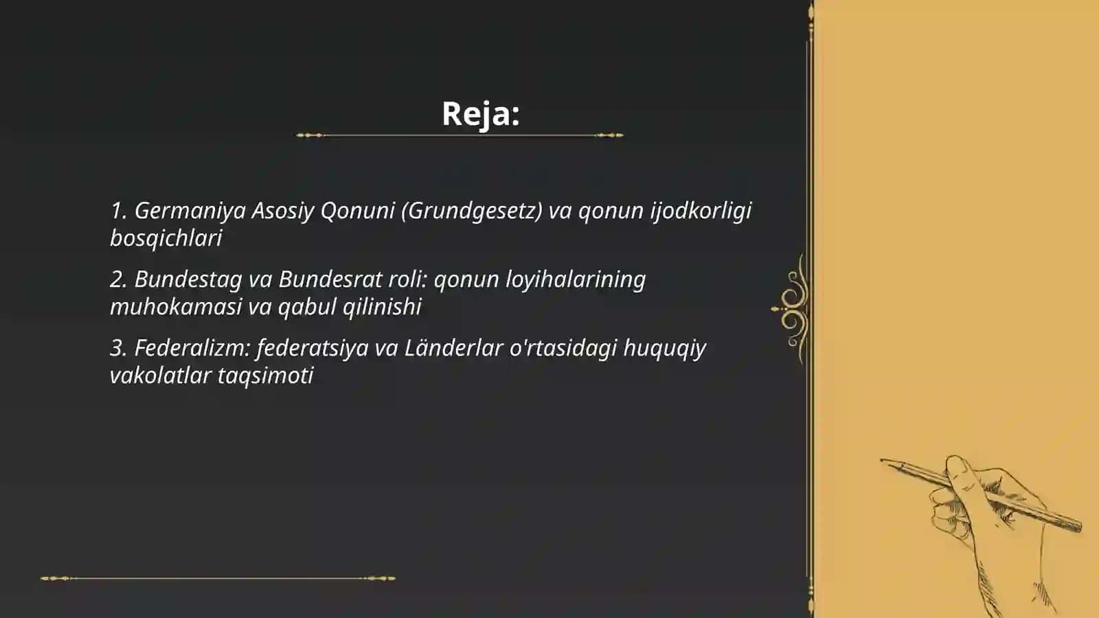Gemaniya Fedirativ Respublikasida huquq ijodkorligi bosqichlari va huquqiy yunalishlari tahlili by Do'saliyeva Feruzabonu 2