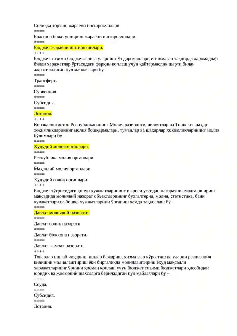 byudjet hisobi fanidan test 2