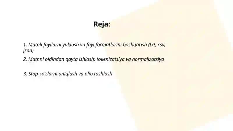 MATNLI FAYLLARDA MAʼLUMOTLARNI QIDIRISH VA TAHLIL QILISH 2