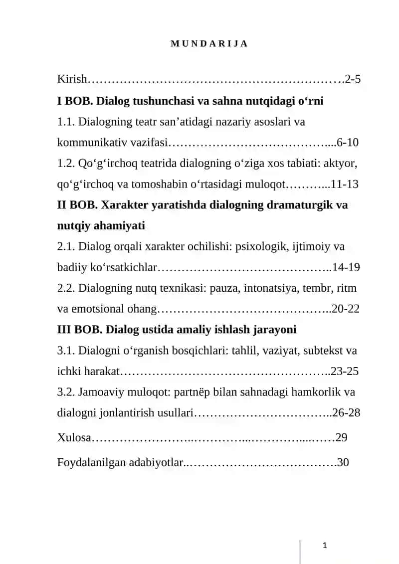 kurs ishi. DIALOG. XARAKTER YARATISHDA DIALOGLAR O’RNI. 2