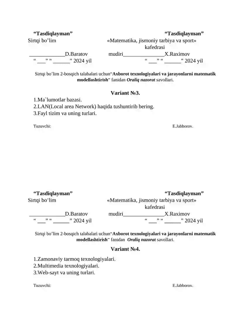 Axborot texnologiyalari va jarayonlarni matematik modellashtirish 2