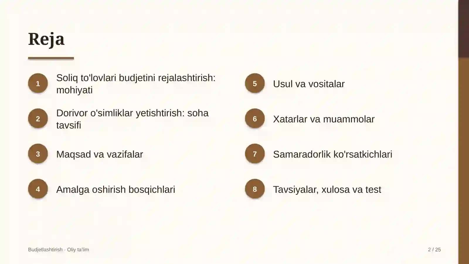 Dorivor o'simliklar yetishtirishda soliq to'lovlari budjetini rejalashtirish 2