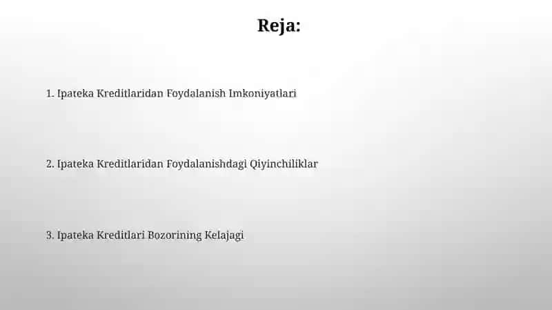 Ipateka Kreditlaridan Foydalanish Imkoniyatlari 2