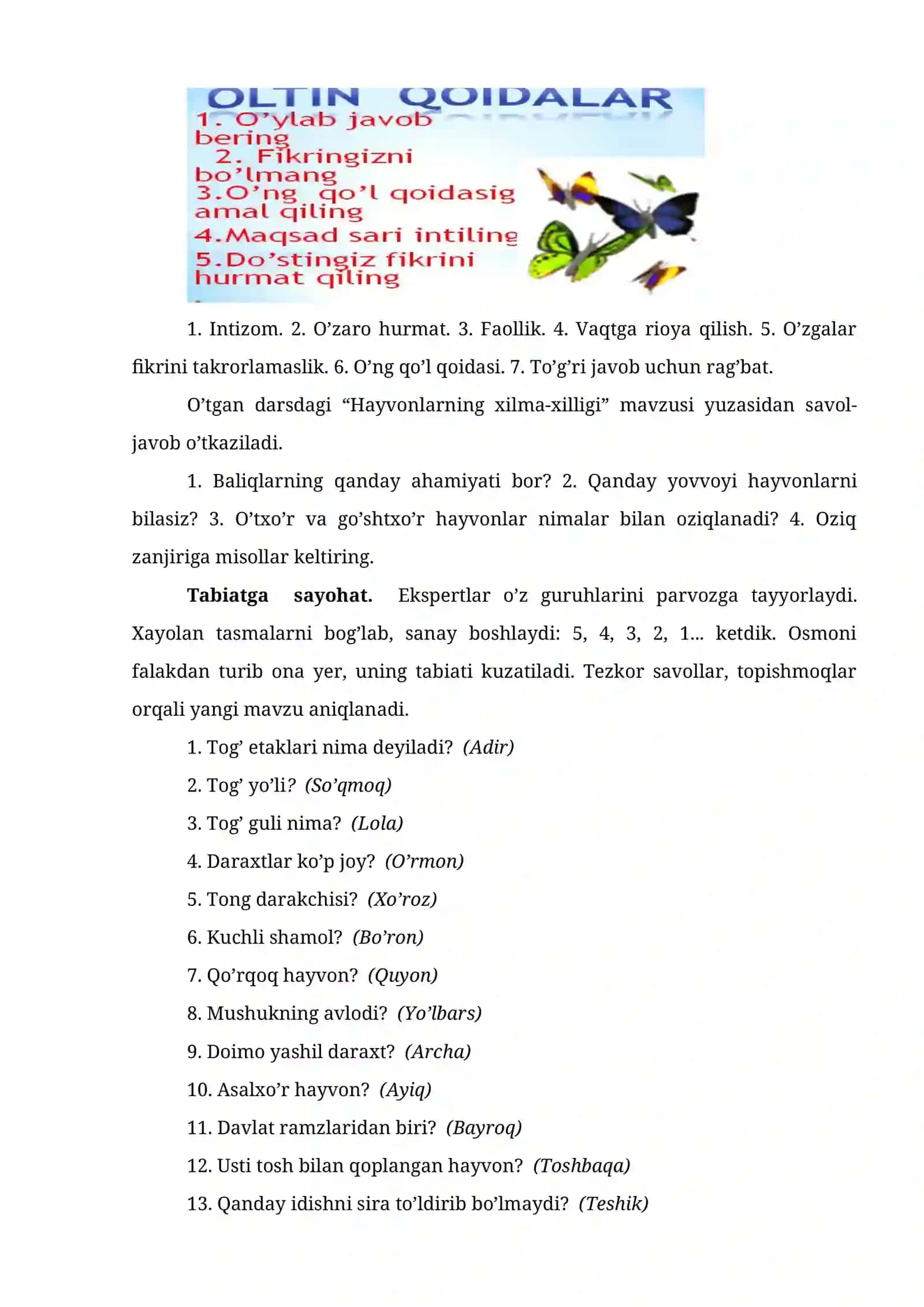 3-sinf Tabiatshunoslik fanidan Odam tanasi mavzusida dars ishlanma 2