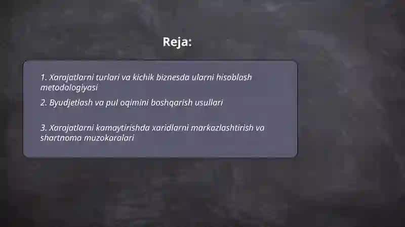 Kichik biznes va xususiy tadbirkorlik faoliyatini rivojlantirishda xarajatlar va ularni minimallashtirish yo‘llari 2
