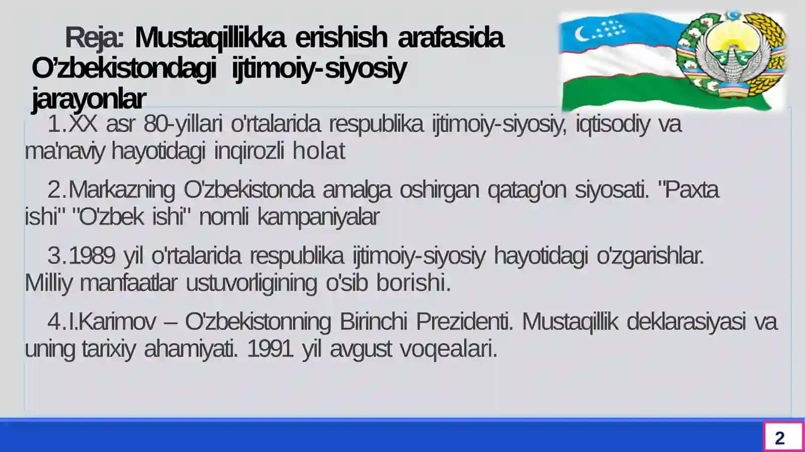 Sovet hokimiyatining qayta qurish siyosati va O’zbekistondagi yangi siyosiy hamda mafkuraviy vaziyatning shakllanishiga ta’siri 2