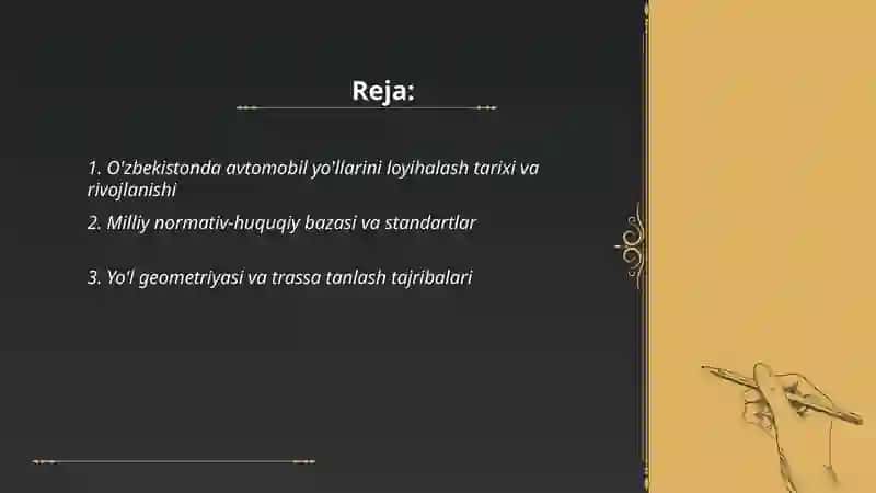 O'zbekiston Avtomobil yóllarini loyihalash tajribalari 2