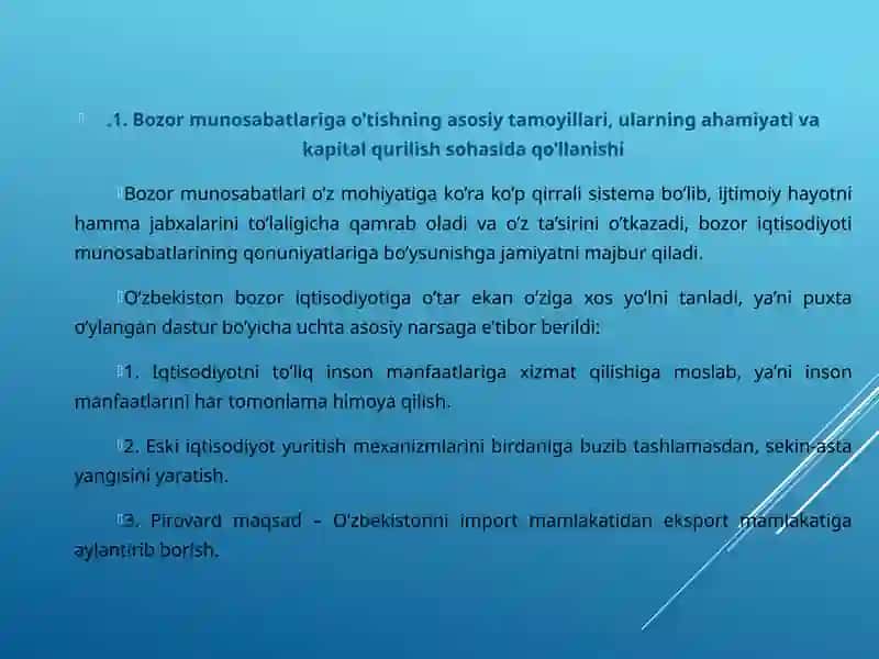 Kapital qurilishda iqtisodiy islohotlarni chuqurlashtirishning asosiy yo’nalishlari va muammolari 2