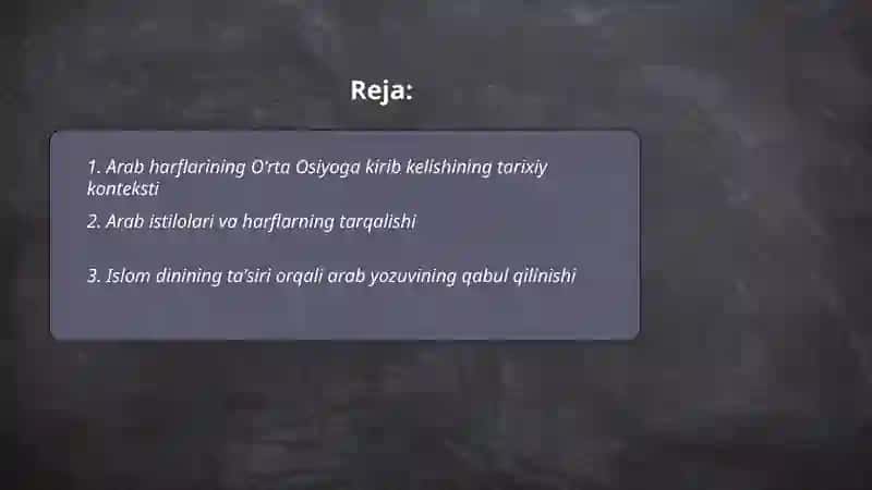 Arab harflarining Oʻrta Osiyoga kirib kelishi 2