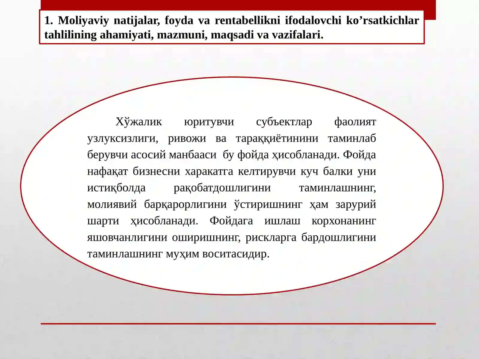 9-mavzu: Moliyaviy natijalar va rentabellik tahlili 2