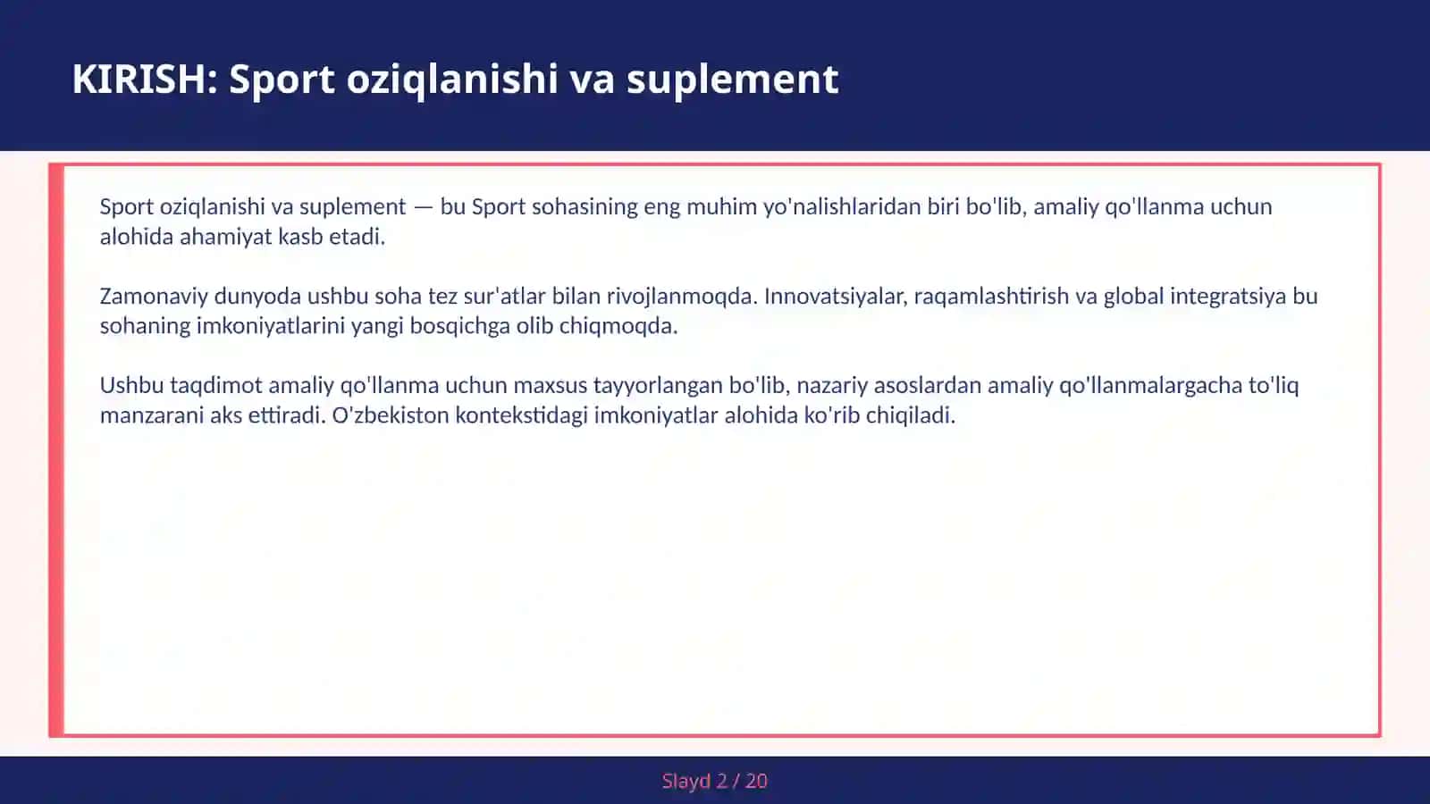 SPORT OZIQLANISHI VA SUPLEMENT 2