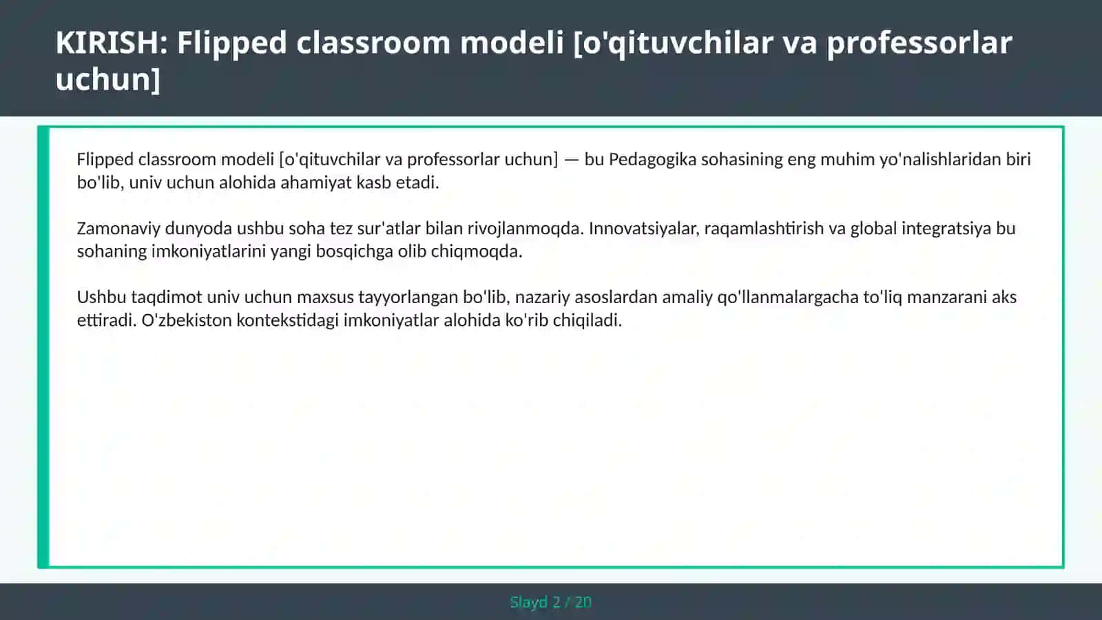 FLIPPED CLASSROOM MODELI [O'QITUVCHILAR VA PROFESSORLAR UCHUN] 2