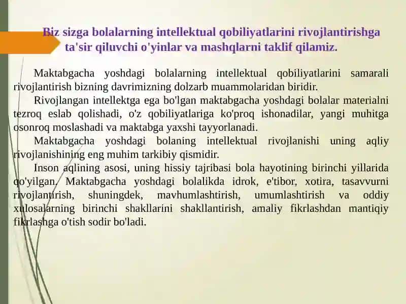Maktabgacha yosh davrda aqliy qobilyatlarini rivojlantirish 2