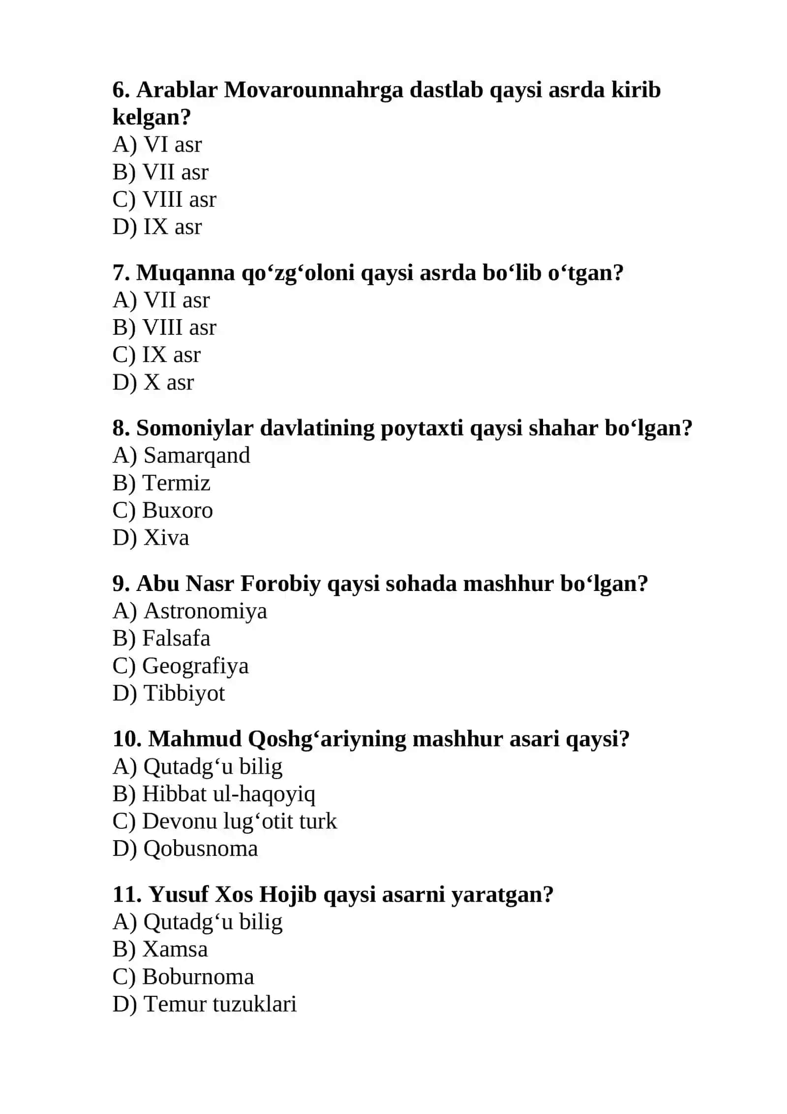 DTM uslubidagi O‘zbekiston tarixi 30 ta test 2
