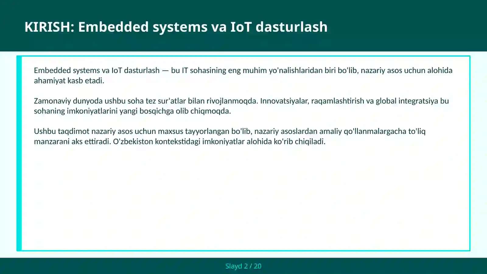 Embedded Systems va IoT Dasturlash 2