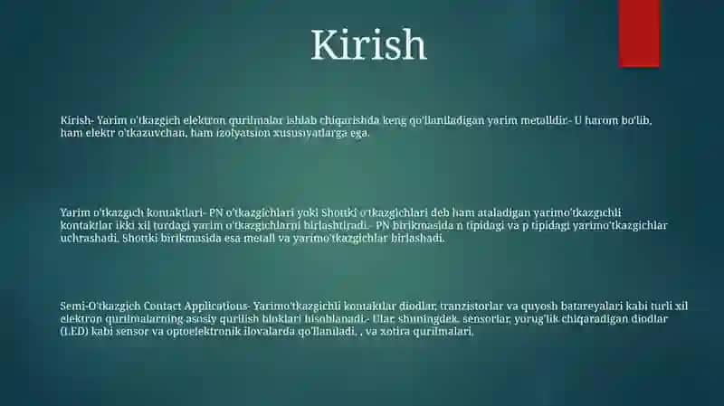 Yarim O'Tkazgich Yarim O'Tkazgich Kontakti 2
