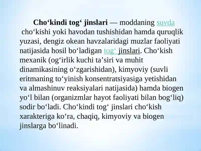 Cho’kindi jinslarni muvofiq yotishi 2