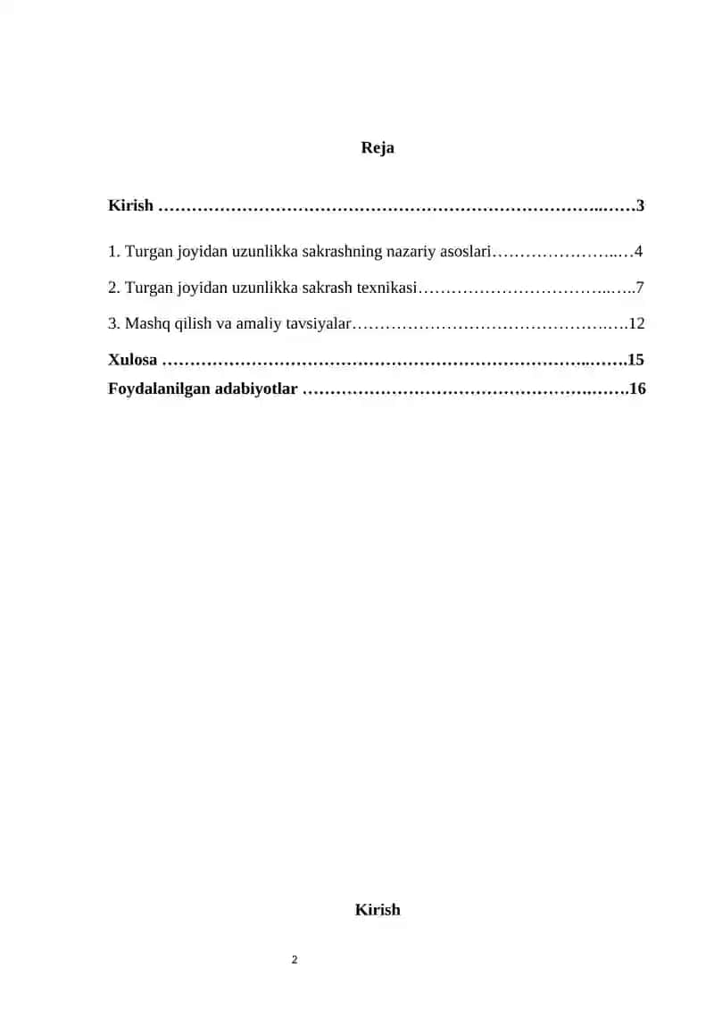Turgan joyidan uzunlikka sakrash texnikasi 2