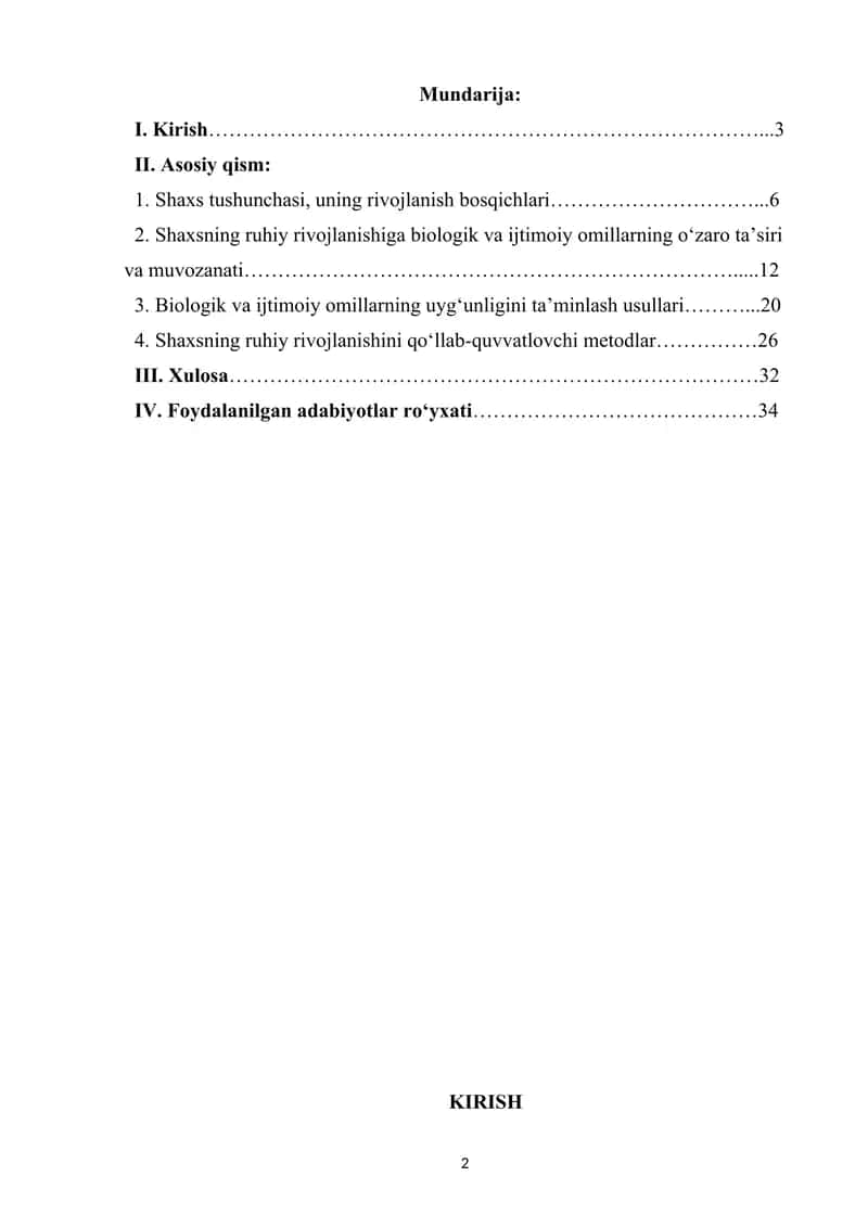 Shaxsning ruhiy rivojlanishida biologik va ijtimoiy omillarning o‘rni. 2