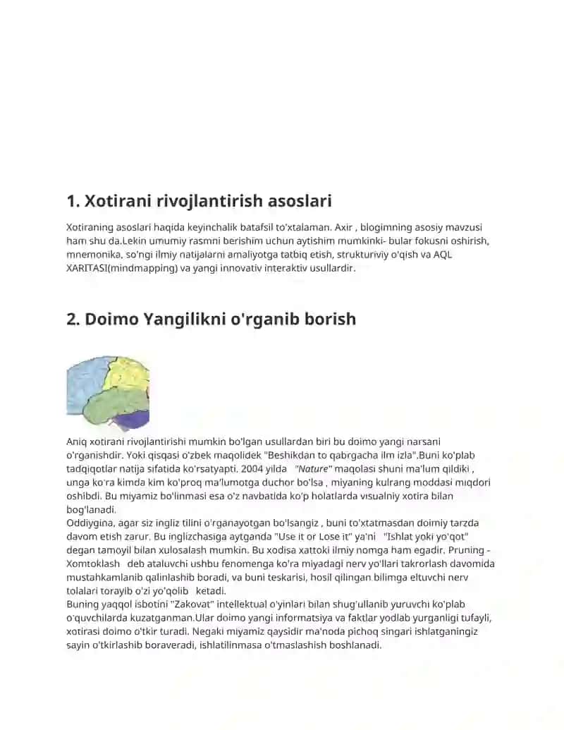 Xotiraning tabiiy imkoniyatlari 2