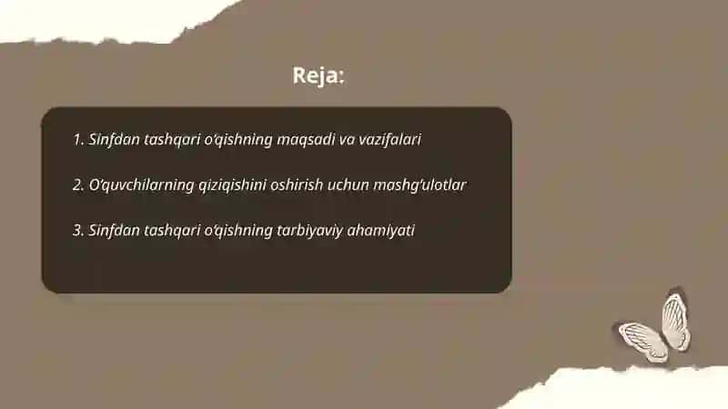 Sinfdan tashqari o'qish va uni tashkil etish 2
