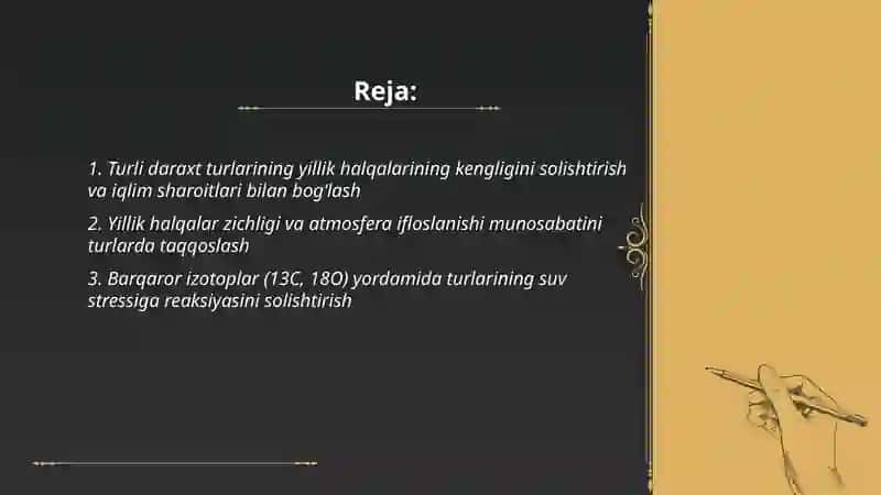 Turli daraxtlarning yillik halqalarini solishtirish va ekologik sharoit bilan bogʻlash 2