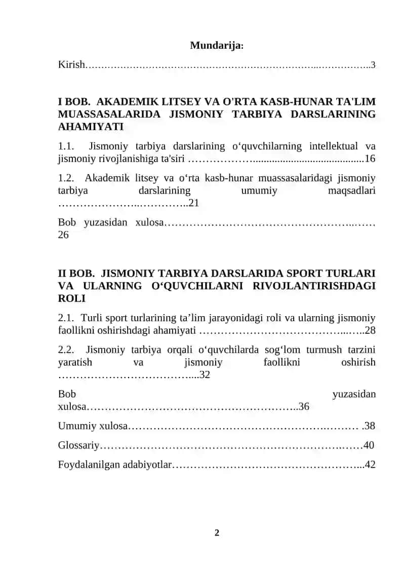 Akademik litsey va o'rta kasb-hunar ta`lim muassasalarida jismoniy tarbiya darslari (KURS ISHI) 2