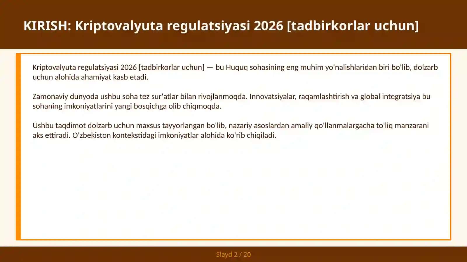 Kriptovalyuta regulatsiyasi 2026 [tadbirkorlar uchun] 2